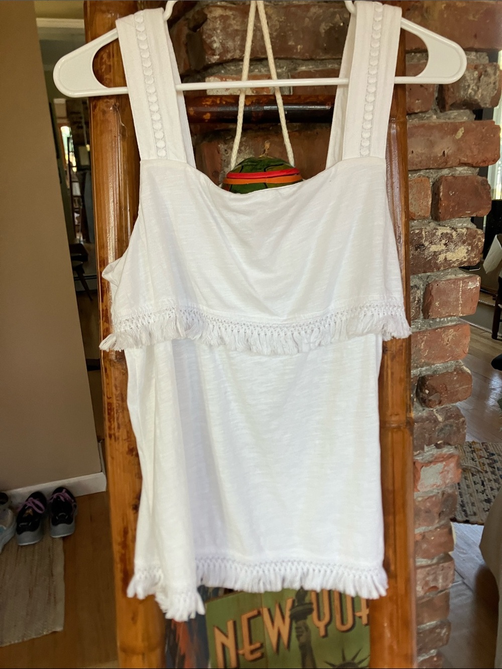 J. Crew White Fringe-Trim Tank Top